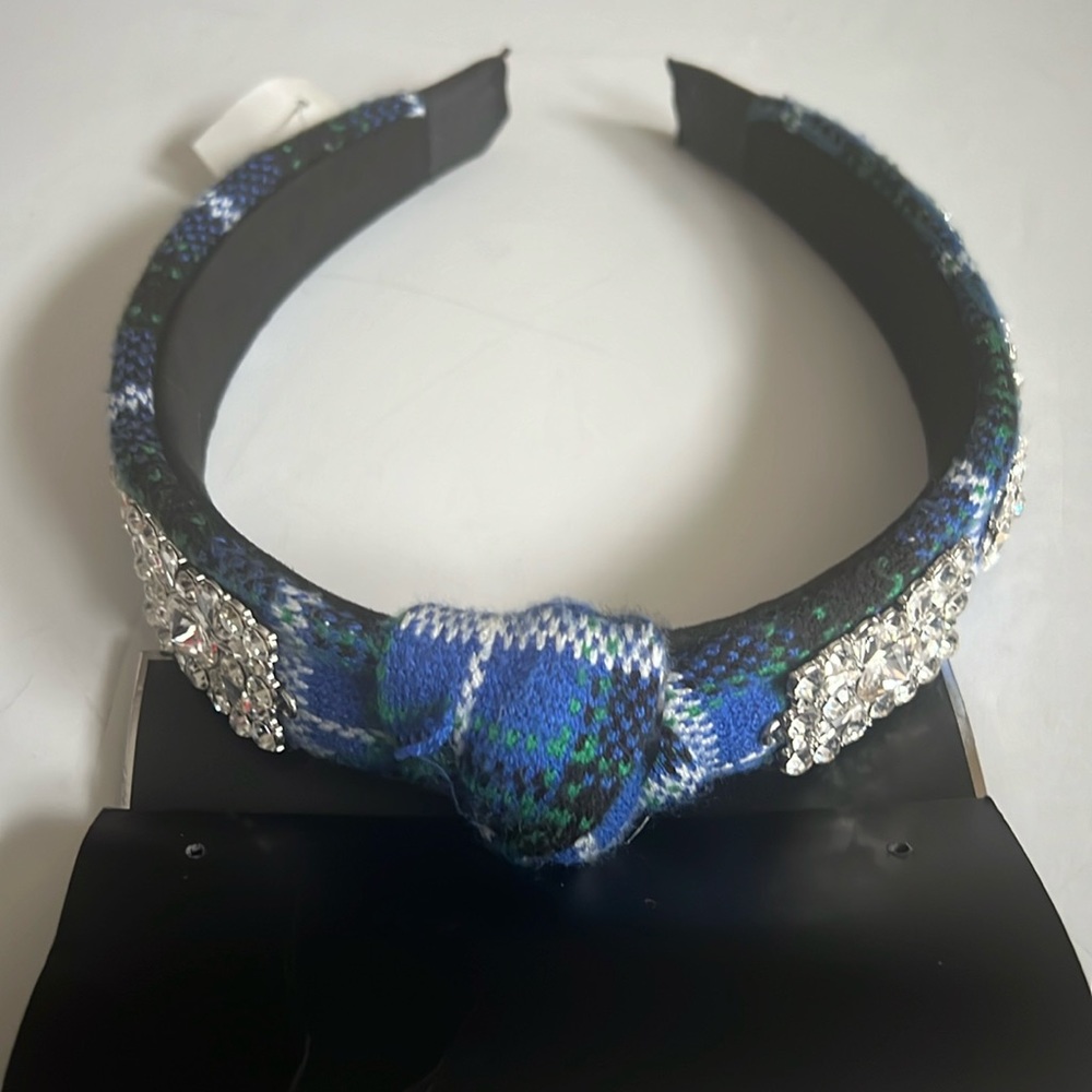 Tahari Blue Plaid Rhinestone Embellished Headband - Picture 1 of 5